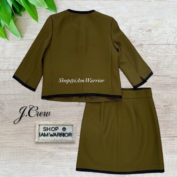 J.Crew NWT olive cropped textured ribbon tipped jacket + matching a-line skirt - Picture 6 of 13